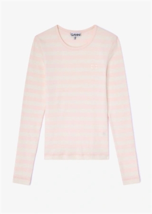 Soft cotton stripe rib longsleeve bluse Chalk Pink A1050066 Ganni 